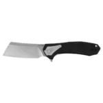 Kershaw Bracket Folding Knife, open right-side view with silver cleaver blade and black handle