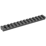 RUGER AMERICAN RIMFIRE SCOPE RAIL, angled top view of black rail with mounting holes