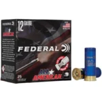 Federal FED ALL AMERICAN, black shotshell box with blue shell and brass shell base