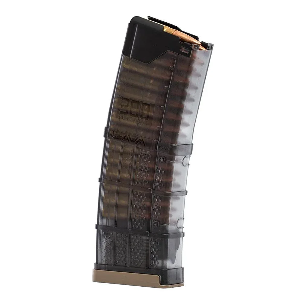 primary-53564 LANCER L5AWM translucent smoke magazine in front three-quarter view with visible internal ribs