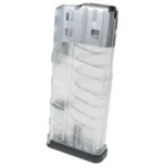 Lancer L7 Advanced Warfighter Rifle Magazine, transparent clear front view with black baseplate