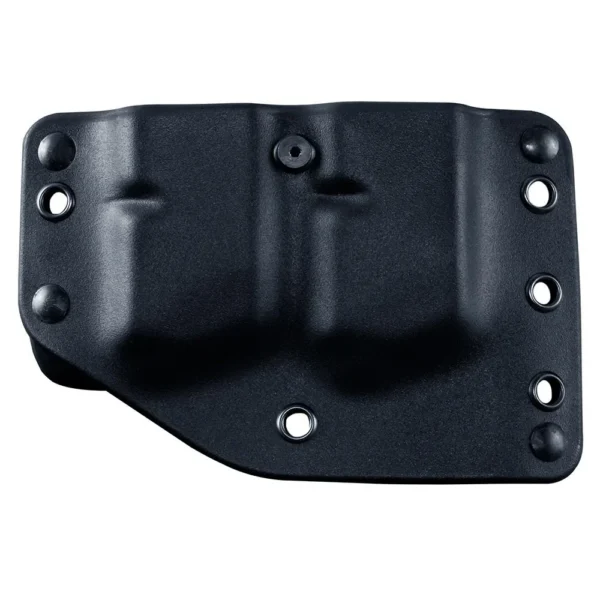 Stealth Operator Twin Mag OWB Holster, black front view with molded twin pockets and mounting holes