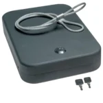 SnapSafe Extra Large Lockbox Keyed, dark gray lockbox with security cable, lock and two keys
