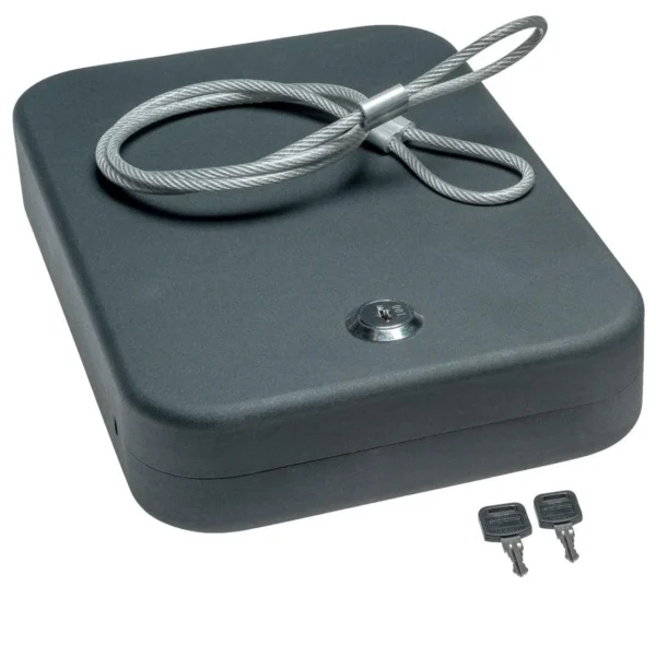 SnapSafe Extra Large Lockbox Keyed, dark gray lockbox with security cable, lock and two keys