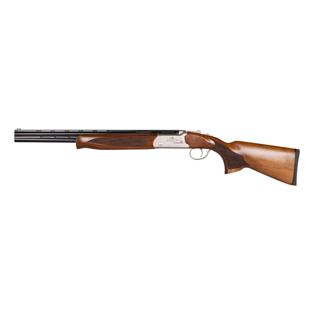 primary-53602 BALIKLI BLUE LBL CMPCT O/U right-side view with dark twin barrels, silver receiver and brown wood stock