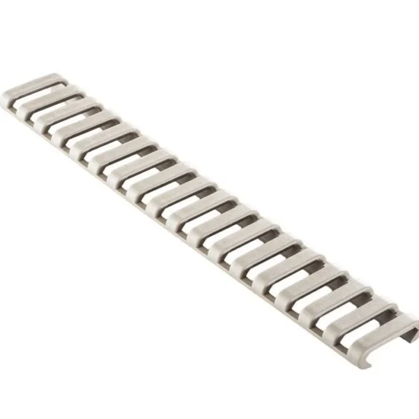 ERGO 18-SLOT LDDR RAIL COVERS 3PK DE, dark earth slotted rail cover in angled top view