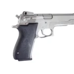 Hogue S&W 1006/4506 Rubber Grips, black textured grip fitted to a silver pistol
