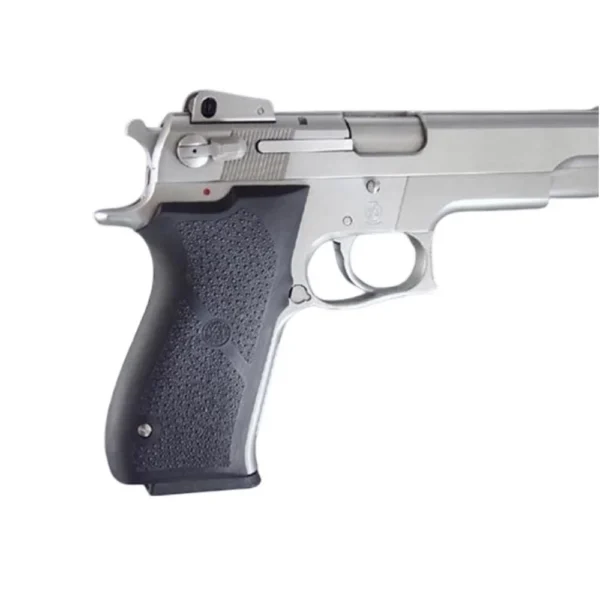 Hogue S&W 1006/4506 Rubber Grips, black textured grip fitted to a silver pistol