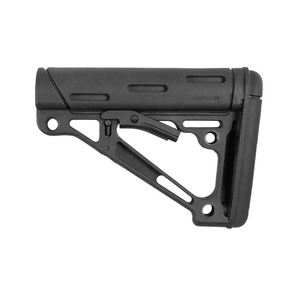 primary-53637 Hogue AR-15/M-16 Over-Molded Collapsible Buttstock, black right-side view with open frame