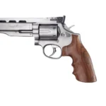 Hogue S&W K/L Square Butt grip, brown Pau Ferro wood grip mounted on a silver revolver