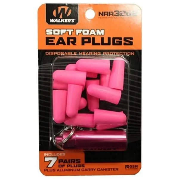 Walkers Game Ear Walker's Foam Ear Plugs 32dB with Aluminum Carry Canister Pink 7 pairs