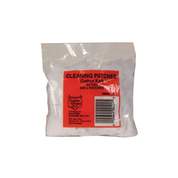 Southern Bloomer 22 Caliber Cleaning Patches, clear plastic package with red label
