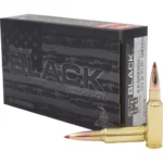 Hornady Black Match Rifle Ammunition box with three brass cartridges displayed in front