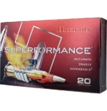 Hornady Superformance CX Rifle Ammunition 22 ARC, angled view of red and black box