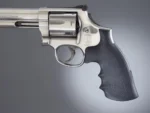 Hogue S&W K/L Convertion Kit, black finger-groove rubber grip shown on a silver revolver