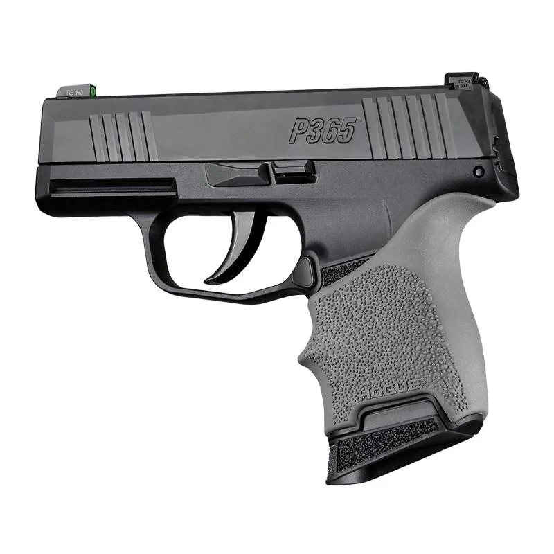primary-53680 Hogue HandAll Beavertail Grip Sleeve for Sig Sauer P365, slate grey sleeve fitted on pistol
