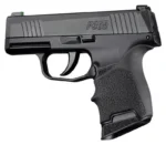 HOGUE HANDALL BVRTL SIG P365 BLK, black textured grip sleeve fitted to pistol, left-side view