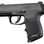 HOGUE HANDALL BVRTL SIG P365 BLK, black textured grip sleeve fitted to pistol, left-side view
