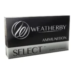 Weatherby Select Plus Rifle Ammunition black and silver box, front angled view