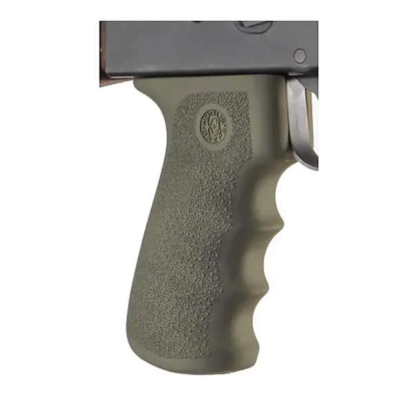Hogue AK-47 Rubber Grips with Finger Grooves, OD green grip mounted in right side view