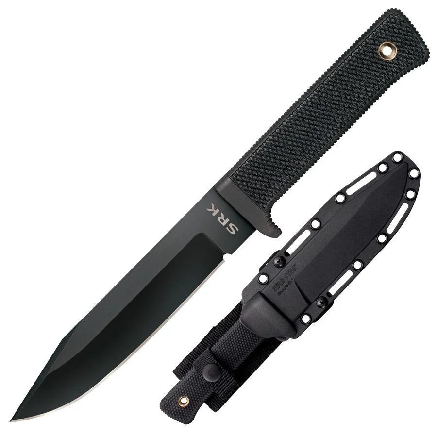 primary-53721 Cold Steel SRK Search Rescue Knife, black fixed blade beside black sheath