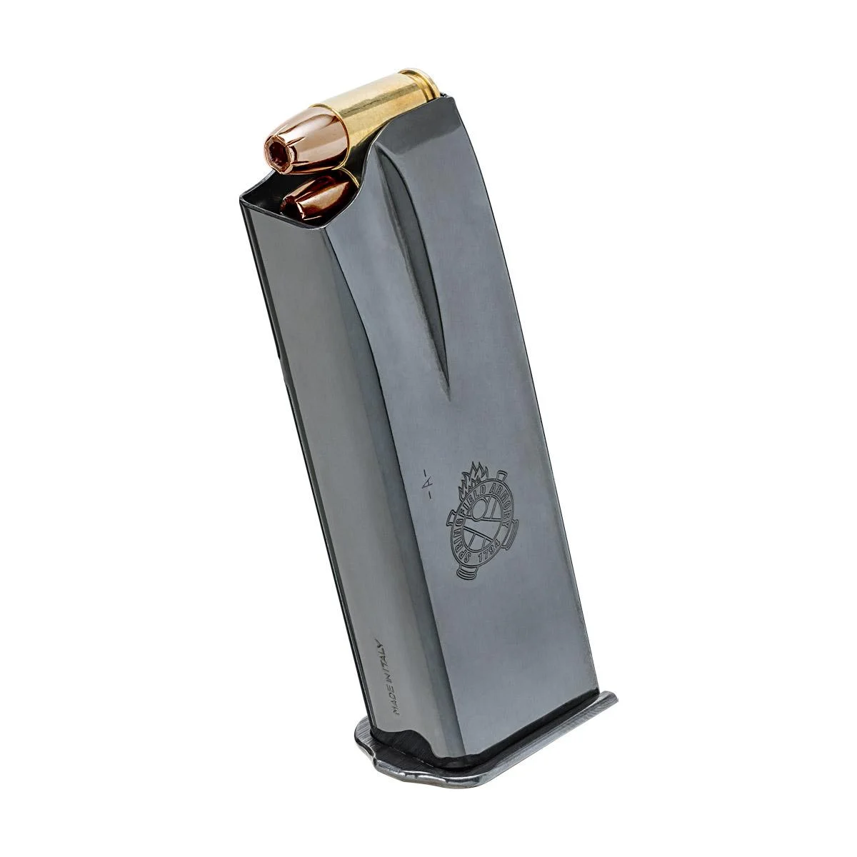 primary-53723 Springfield Armory SA-35 Handgun Magazine, gray angled side view with brass cartridge visible