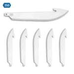 Outdoor Edge Drop-Point Blade Pack, white replacement blades arranged below one side-profile blade