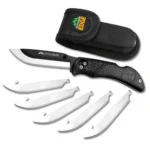 Outdoor Edge RazorPro L black folding knife with silver blades and black nylon sheath
