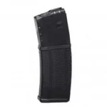 PROMAG AR-15 Magazine, black curved magazine in front three-quarter view with textured body