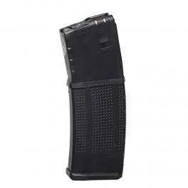 primary-53733 PROMAG AR-15 Magazine, black curved magazine in front three-quarter view with textured body