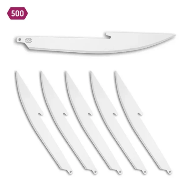 Outdoor Edge Boning/Fillet Blade Pack, six silver replacement blades in side view