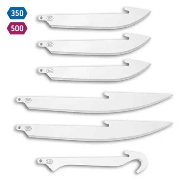 Outdoor Edge Blade Pack, six silver replacement blades in assorted shapes