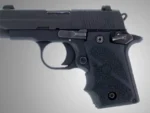 Hogue Sig Sauer P238 Rubber Grip with Finger Grooves, right-side view mounted on black handgun