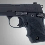 Hogue Sig Sauer P238 Rubber Grip with Finger Grooves, right-side view mounted on black handgun