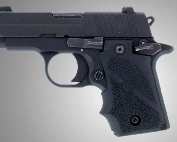 Hogue Sig Sauer P238 Rubber Grip with Finger Grooves, right-side view mounted on black handgun
