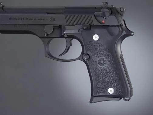 Hogue Beretta Grips 92/96 Series, black textured grip with finger grooves fitted to pistol