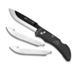 Outdoor Edge Onyx EDC Folding Knife 3-1/2" Drop Point Blades Black open with two spare silver blades