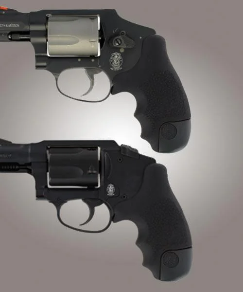 Hogue S&W J Frame Round Butt Centennial/Polymer Bodyguard Rubber Tamer Grip, black grips on two revolvers