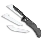 Outdoor Edge RazorWork Folding Knife, black open knife with three silver utility blades