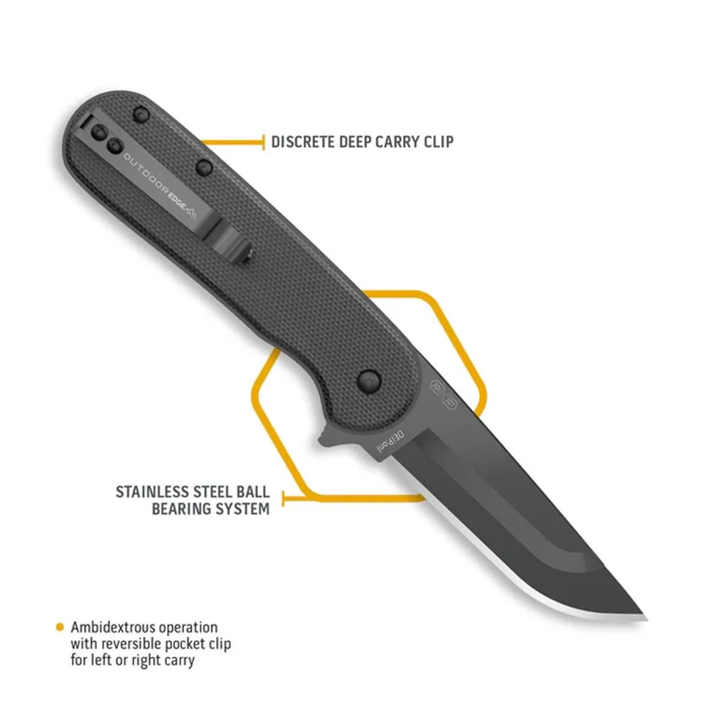 primary-53786 Outdoor Edge Razor VX3 Replaceable Blade Folding Knife black, open right-side view with pocket clip