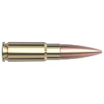 Hornady Black Rifle Ammunition, side view of brass cartridge with copper-coloured pointed bullet