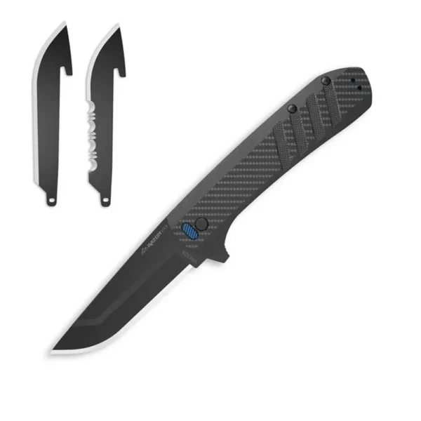 Outdoor Edge Razor VX4, black folding knife with drop-point blade and two replacement blades