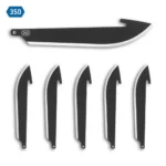 Outdoor Edge Drop-Point Blade Pack, six black replacement blades in side view