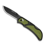 Outdoor Edge RazorEDC Lite green and black folding knife open with black drop point blade