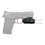 Crimson Trace Rail Master, black rail-mounted light on a gray handgun, right-side view