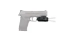 Crimson Trace Rail Master, black rail-mounted light on a gray handgun, right-side view