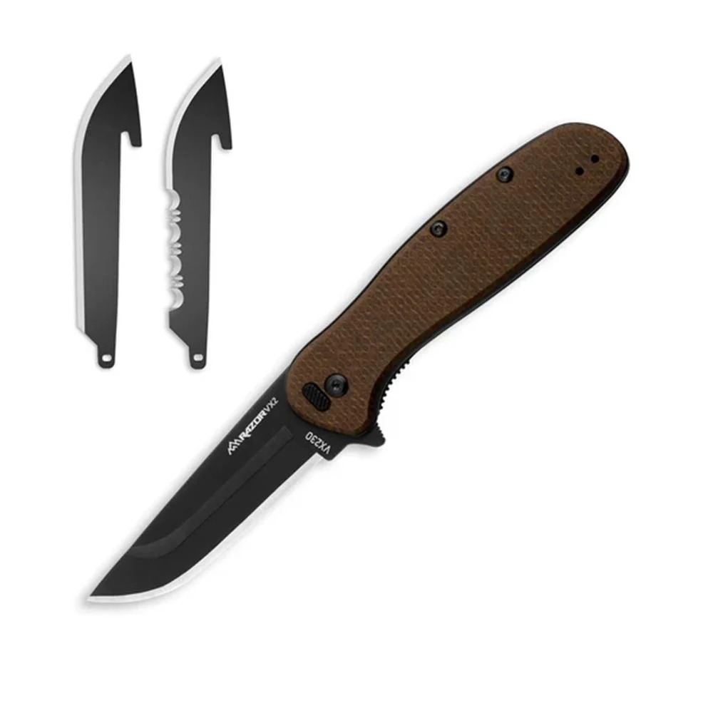 primary-53861 Outdoor Edge Razor VX2 Replaceable Blade Folding Knife 3" Drop Point Blade Brown