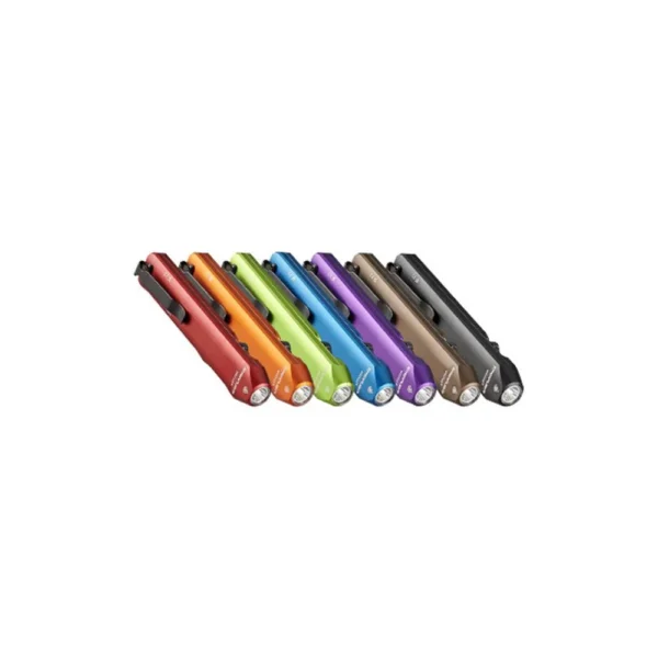 Streamlight Wedge orange flashlight shown in a diagonal lineup of assorted colors, top view