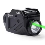 Viridian C5L Universal Green Laser and Tactical Weapon Light, black unit emitting a green beam