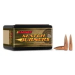 BARNES MTCH BRN bullets, black and gold Match Burners box with two copper bullets beside it